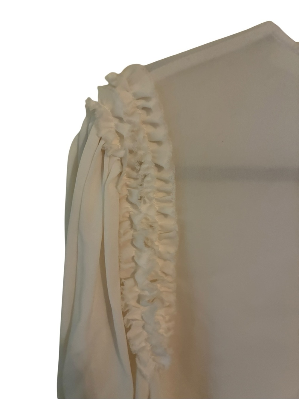 Kobi Halperin White Silk Blouse Ruffle Rhinestone Sleeve Top XL EUC - Picture 3 of 8